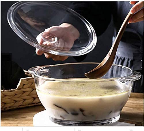 Dyomnizy Microwave Oven Safe Serving Bowl With Lid, Tempered Glass, For Rice And Boiling Food, 1000 Ml, Set Of 3